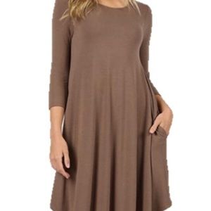Brown swing long sleeve dress
